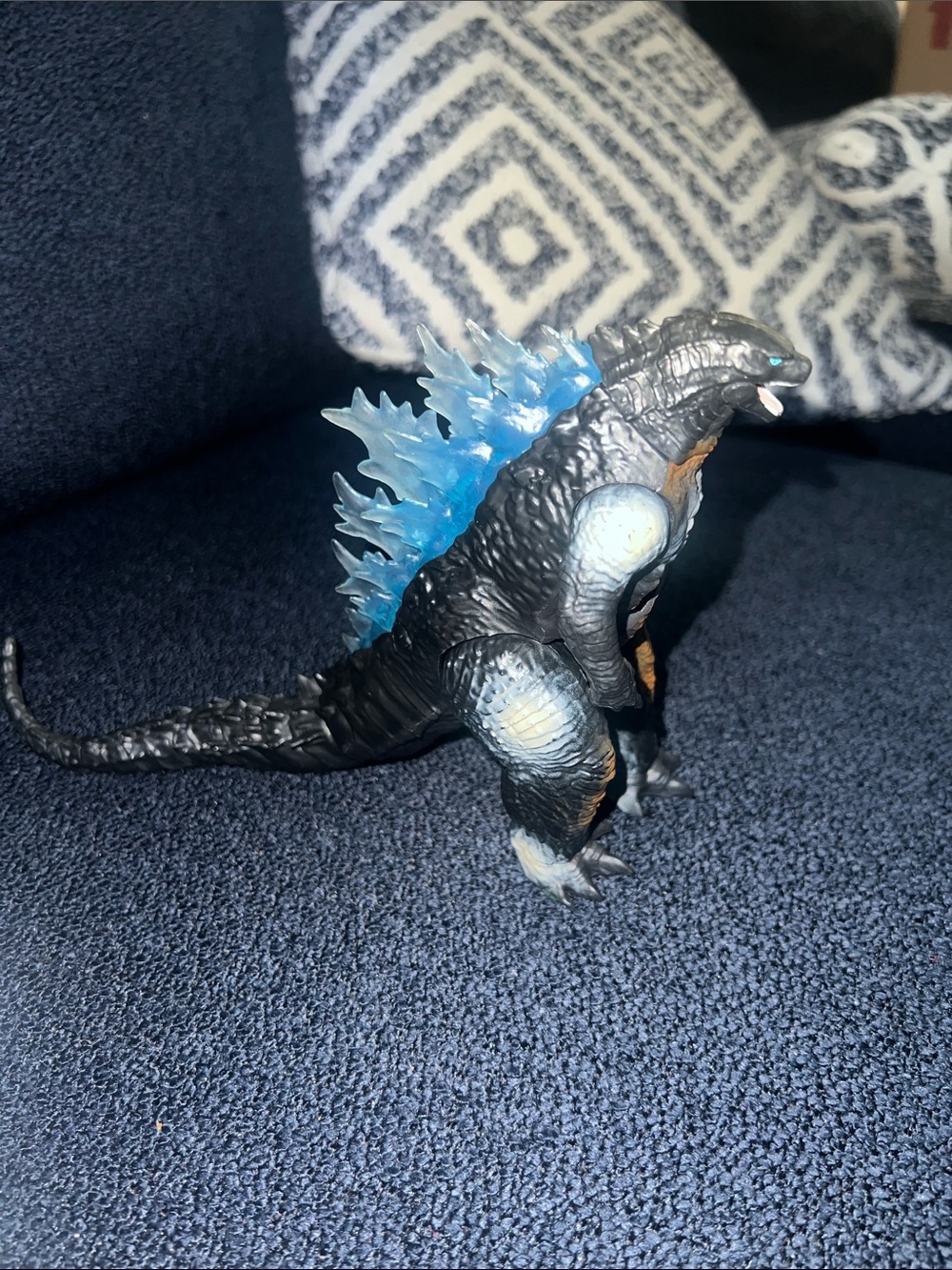 Black Godzilla-Style Action Figure with Blue Translucent Spines